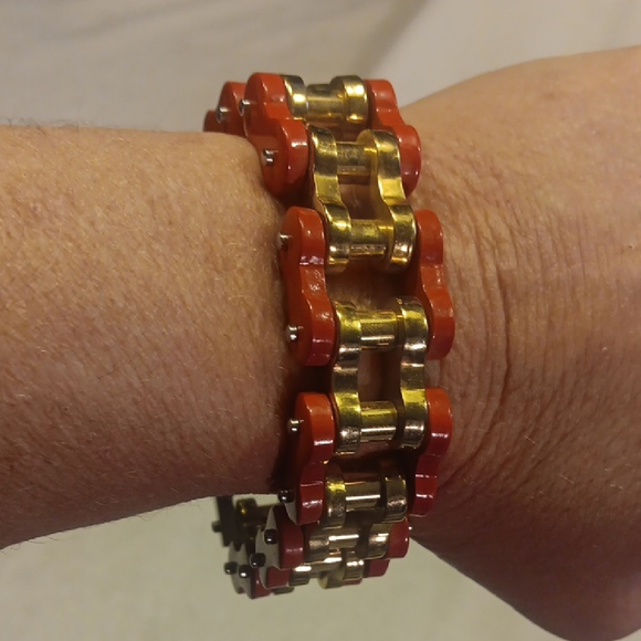 Men's 1" Wide Heavy Duty Bold Red and Gold Chain Bracelet 316L Stainless Steel - Picture 7 of 7